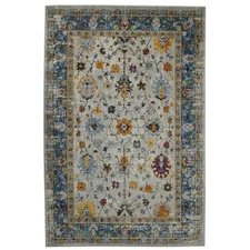 5' X 7' Blue and Orange Floral Power Loom Area Rug