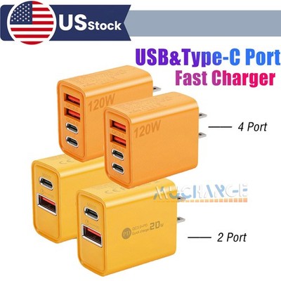 LOT 4 2 Port USB & Type-C Port Charger Fast Charge Cube Power Adapter Plug