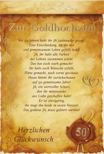 Goldhochzeit - 50. Hochzeitstag - Glückwunschkarte im Format 11,5 x 17 cm mit Br