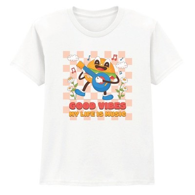 Good Vibes My Life Is Music Retro Musik Kinder T-Shirt Fun Figur Tee