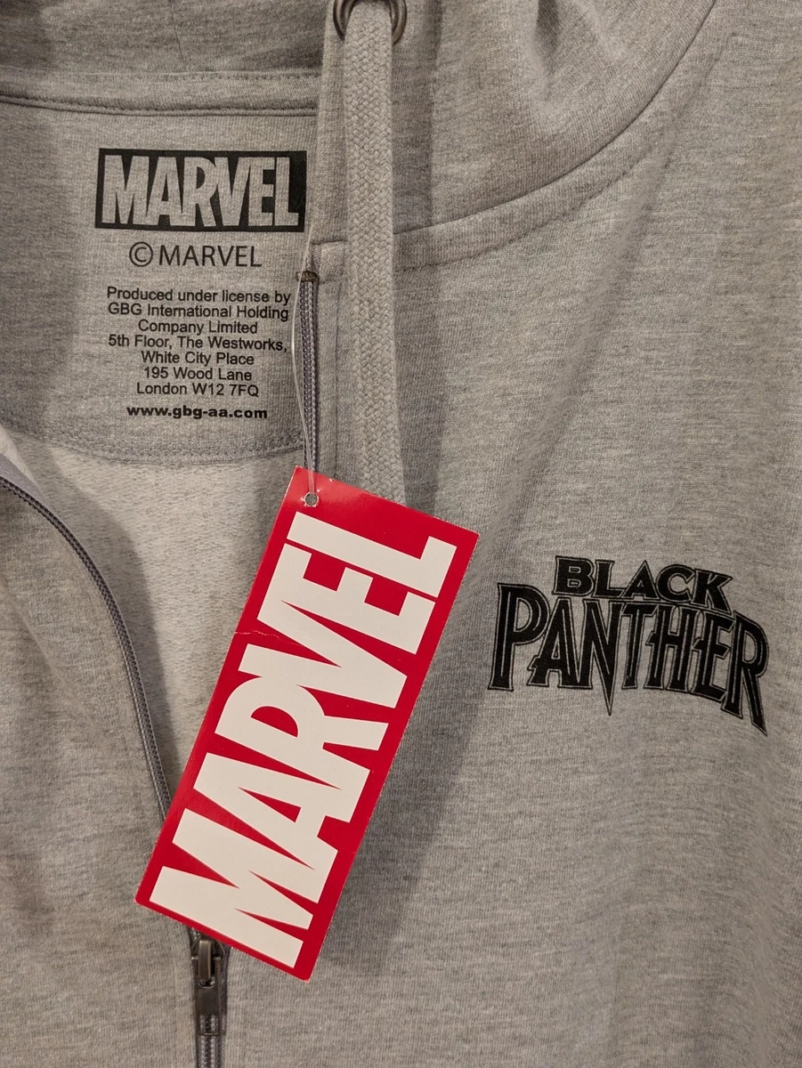 Marvel Negro Pantera Gris Pullover Sudadera con Capucha Logo Gráfico Totalmente NUEVO Unisex Talla M