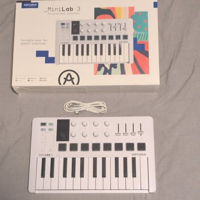 Arturia MiniLab 3 25-Key USB Keyboard Controller, Pad Triggers, White
