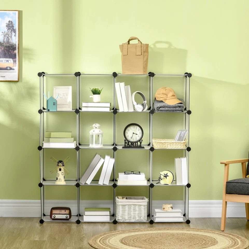 HOMCOM Mobile Scarpiera Modulabile 16 Cubi in Acciaio e PP Trasparente - Immagine 3 di 4