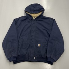 VTG Carhartt FR Flame Resistant Duck Navy Lined Zip Hooded Jacket Mens Size 3XL