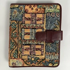 Day-Timer Floral Tapestry 7-Ring Binder Planner Organizer Vintage Maroon Brown