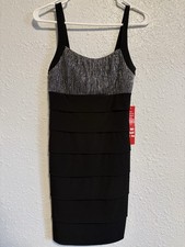 Sweet Storm Black Silver Glitter Sleeveless Sheath Dress Layered Size L