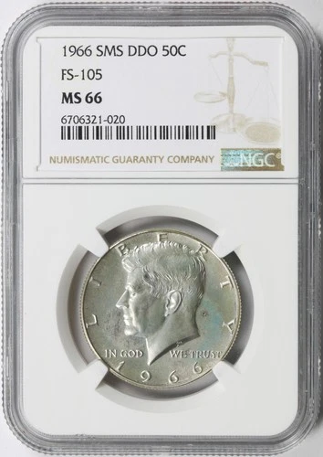 1966 SMS Kennedy Half Dollar 50c DDO FS-105 NGC MS66