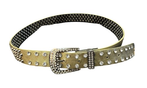 MMS Design Western Studded Belt Women Size Medium Golden Cream Rhinestones Bling - Picture 6 of 14