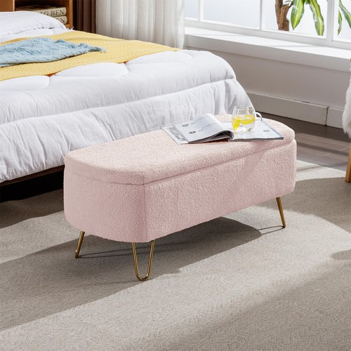 39" Modern Storage Bench Faux Fur Upholstered Ottoman for End of Bed Footstool - Picture 16 of 66