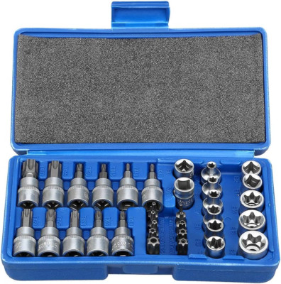 34x Male Female Torx Star Socket & Bit Set E & T Sockets Torx Bits Repair Tool