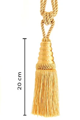 MARKENLOS (DE) Raffhalter Quaste 20 cm m. Kordel 50 cm Gold Honiggeb Gardinenhalter Barock