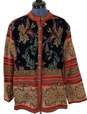 VTG Sag Harbour Women's Tapestry Brocade Button Up Jacket Red Blue Artsy Boho 16