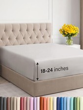 Extra Deep Queen Fitted Sheet - Hotel Luxury Single Fitted Sheet Only - Easil...