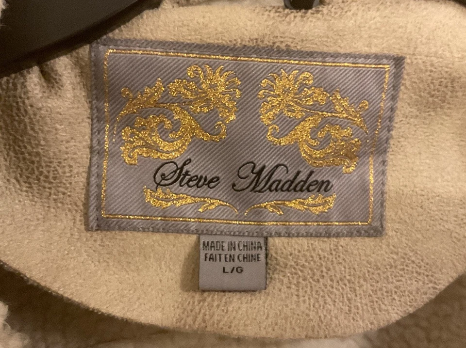 Chaqueta Abrigo STEVE MADDEN Beige Imitación Gamuza Cuero Sherpa Piel de Oveja 3/4 LG Foto 3 de 4