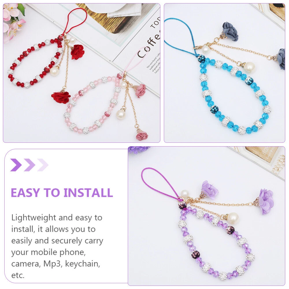 Phone Case Accessories Charms Round Beads Flower Lanyard