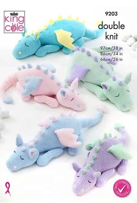 King Cole 9203 KNITTING PATTERN Sleeping Dragon Soft Toy in 3 sizes Yummy yarn