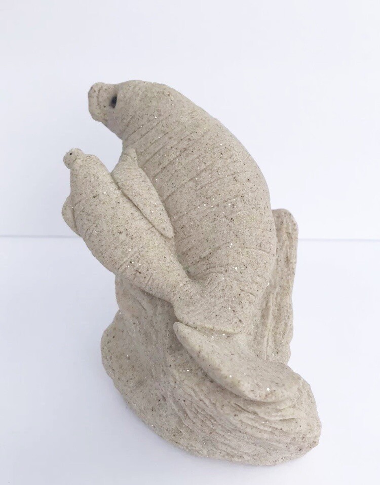 Collectible Manatee SandDeco Momma and Baby On Rocks Figurines Sand