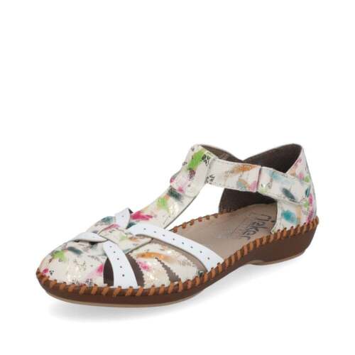 Rieker Ladies Multi Reptile Print Punched Touch Fasten Wide Wedge Sandals M1650 - 第 1/10 張圖片