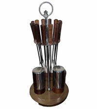 1970's Fondue Serving Set 9 Pieces 6 Forks With Stand and Salt & Pepper