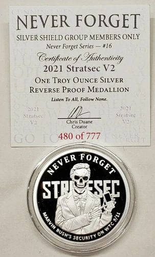 1oz 2021 Stratesec V2 Silver Shield Proof Never Forget Series Coin# 16