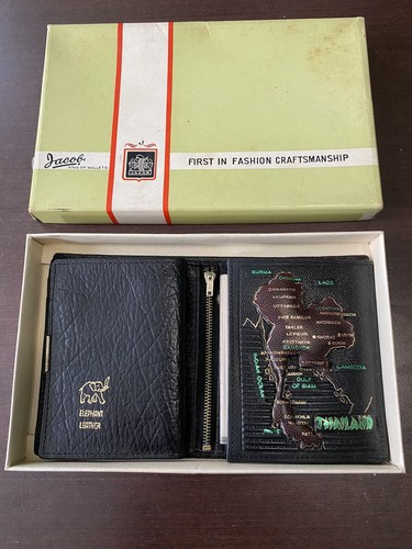 Vintage 1970s Jacob Elephant Leather Trifold Wallet Never Used Thailand No. 683