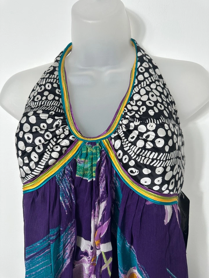 NUEVO JAX Halter Espalda Abierta Tropical 100% Seda Vestido de Verano Talla 8 Forrado Fiesta D5 Foto 2 de 4