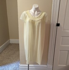 Vintage pale yellow with white trim lace slightly sheer nightgown size M