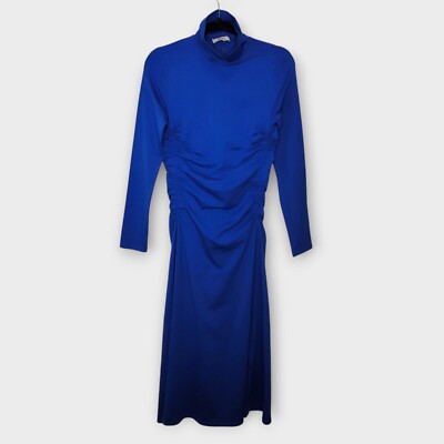 COS Long Sleeve Ruched High Neck Midi Maxi Dress XS/S Royal