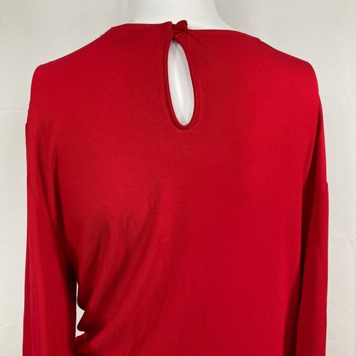NWT Worth Dress Womens Sz 16 Red Knit Stretch Ruched Keyhole Back Long Sleeve - Picture 5 of 13