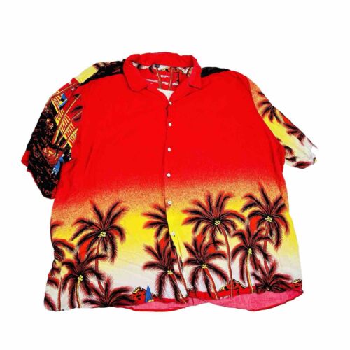 Mens Hawaiian Shirt 5XL Red Sunset Palm Trees Cuban Collar Classic Cotton Graphi - Picture 1 of 17