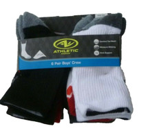 New Boys Athletic Works 6 Pair Crew Socks fits shoe size 9.- 2.5
