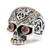 RED EYES SUGAR SKULL 925 STERLING SILVER BIKER GOTHIC DAY OF DEAD RING jo-r015