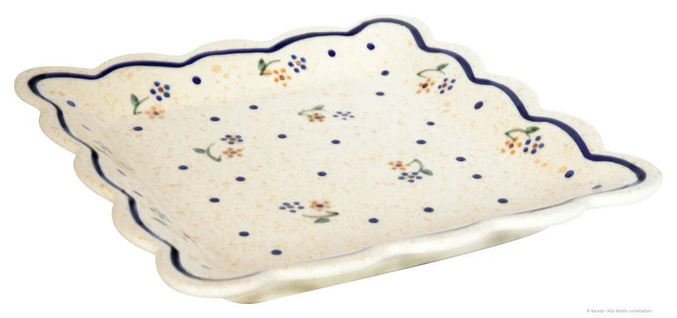 Bunzlauer Keramik Kuchenteller viereckig B16,4cm H2,5cm Dek 111 Frühstücksteller