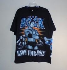 Vintage WWF The Rock Rocky Maivia AOP All Over Print Black Shirt XL NWOT WWE