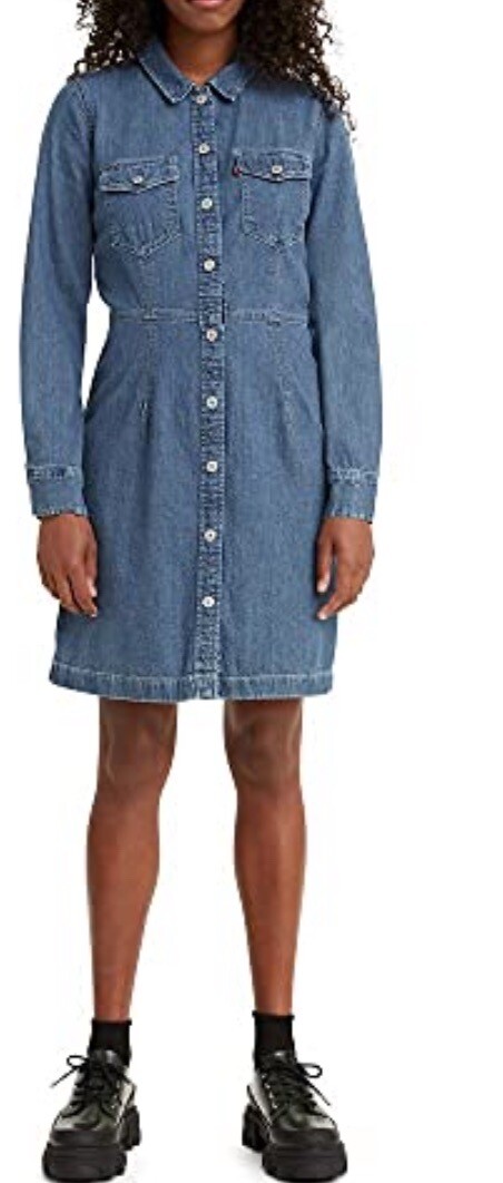 levi's denim dress sale Denim Midi Shirt Dress - Medium Wash