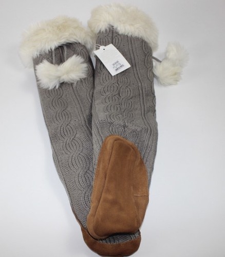 RESTORATION HARDWARE Size M Kids Grey Faux Mink Cable Knit Slipper Socks NEW - Picture 4 of 5
