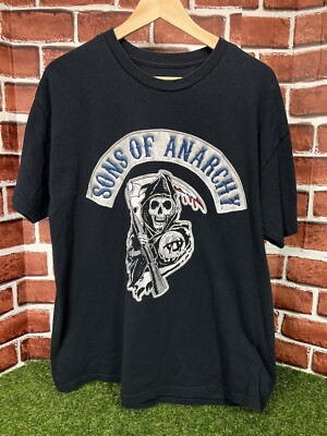 Sons Of Anarchy T-Shirt Large Faux Patch  Black SOA SAMCRO Grim Reaper Graphic