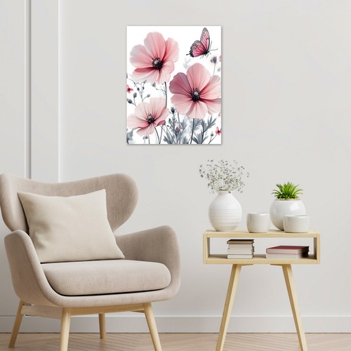 Arte de pared de lienzo floral rosa hoja botánica gris rústico para baño sala de estar - Imagen 15 de 16