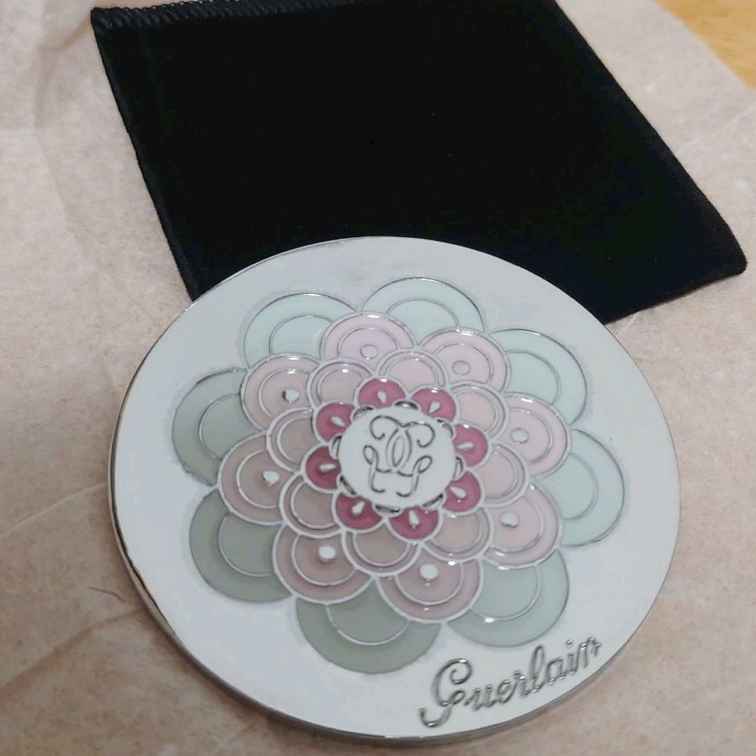 Guerlain Compact Mirror Silver Pink Flower Round Cosmetic