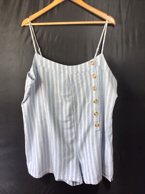 Primark Blue White Striped Romper Playsuit Size 20 VGC UK