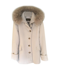 Loro Piana Women Beige Fox Fur Hood Cashmere Parka Jacket Short Coat Size S It42