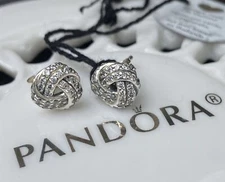 Authentic Pandora Sparkling Love Knot Stud Earrings #290696CZ