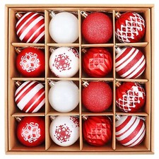 16PCS Christmas Ball Ornaments, 2.36 Inch Red and White Christmas Tree Orname...