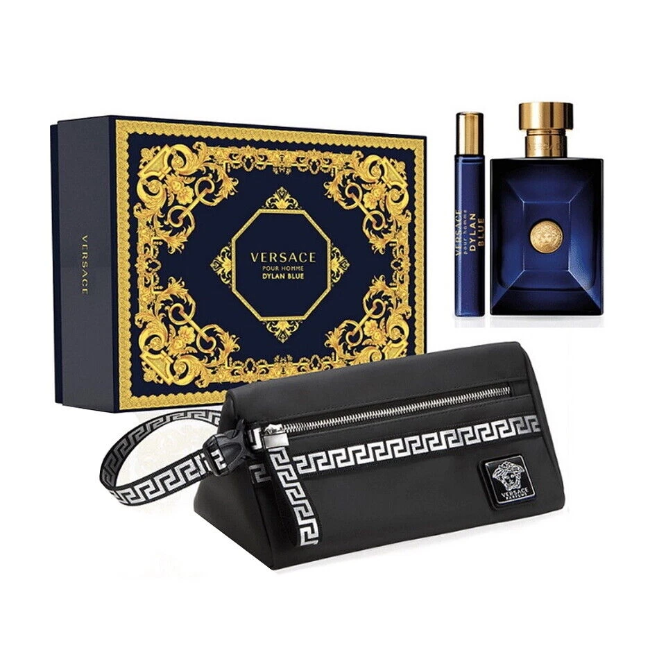 Dylan Blue Pour Homme by Versace Gift Set for Men - 3.4oz EDT Spray, 10ml  Travel Spray and Pouch 