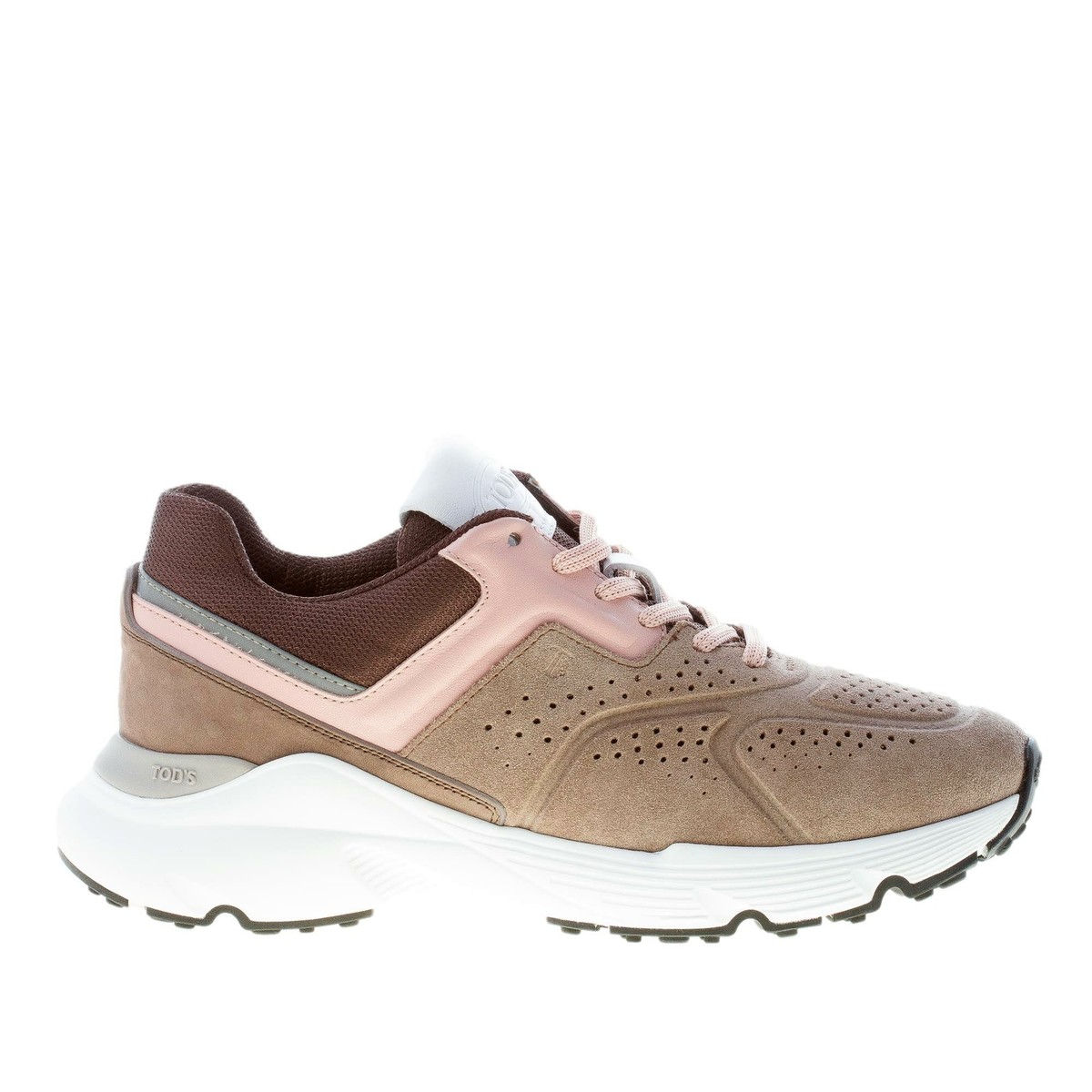 TOD'S damen schuhe Beige perforiert suede sneaker pink leder maxi