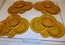 Vintage Set of4 Amber Glass Clover Shaped Snack Plates