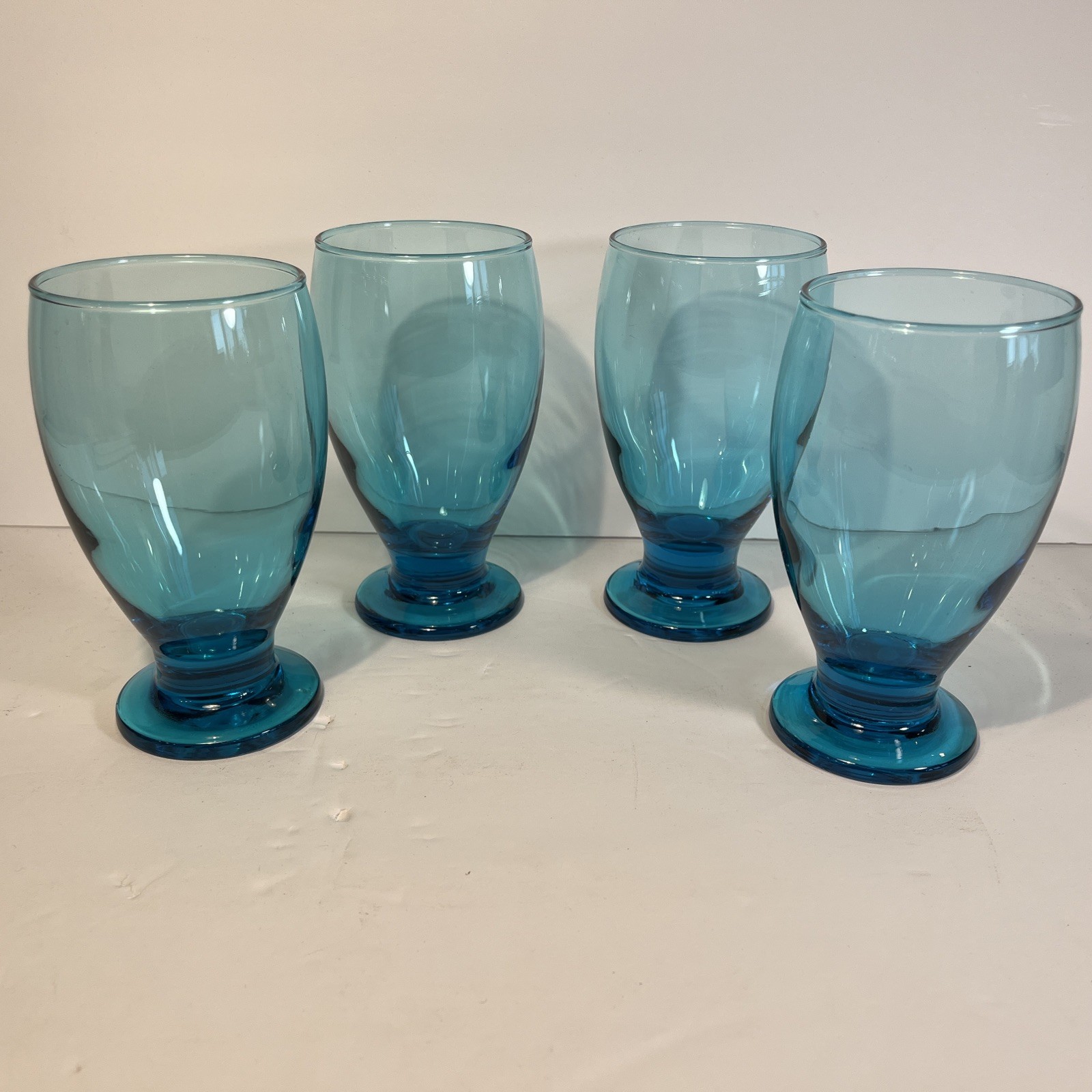 4 Cristar Copa Lexington Aqua Blue Footed Water Goblets VTG MCM Barware Glasses