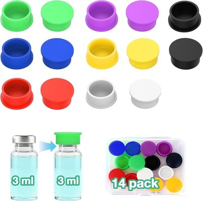 3ml Silicone Peptide Vial Caps, 14 Pcs Reusable Protective Covers Fits 1ml 2ml 3
