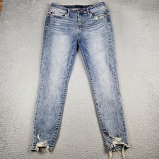 Judy Blue Jeans Womens 11/30 Blue Skinny Fit Distressed Faded Tapered Leg Denim