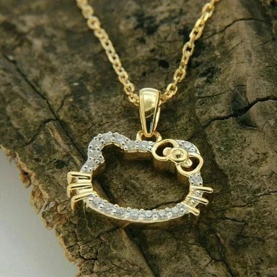 Kitty Cat Face Women Pendant 0.5Ct Round Cut Moissanite 14K Two-Tone Gold Plated